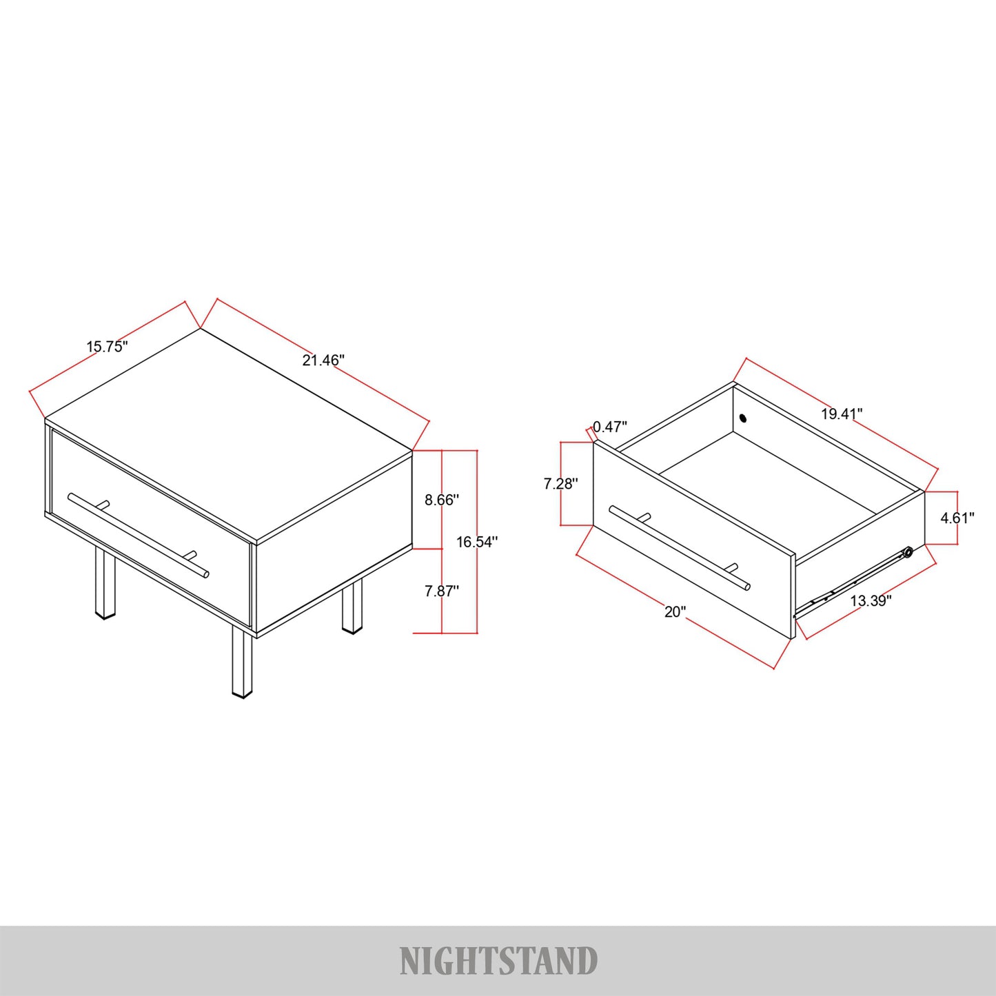 Transitional 1-Drawer Wooden Nightstand