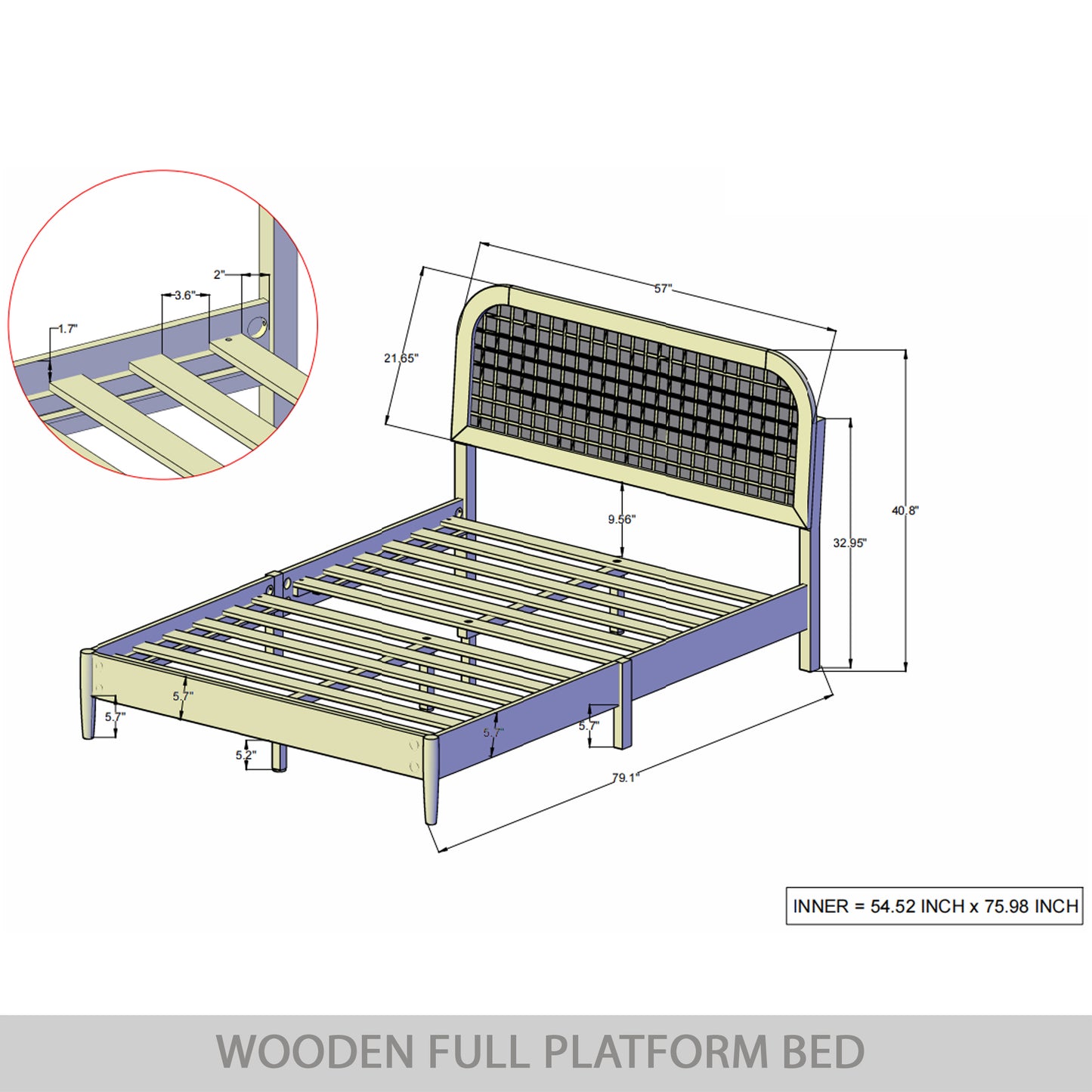 Mid-Century Wooden Platform Bed