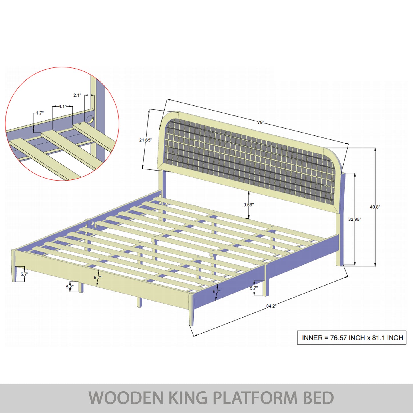 Mid-Century Wooden Platform Bed