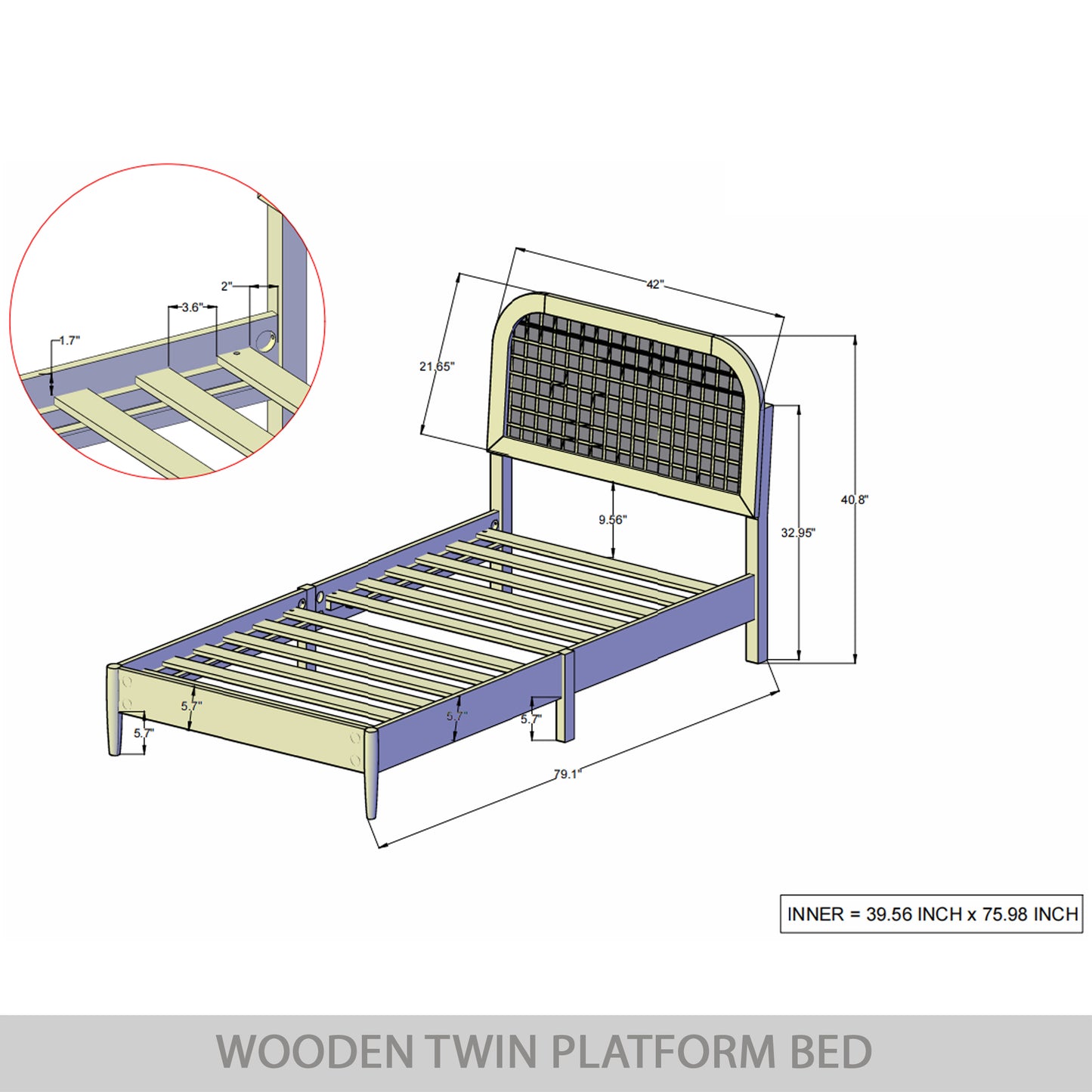 Mid-Century Wooden Platform Bed