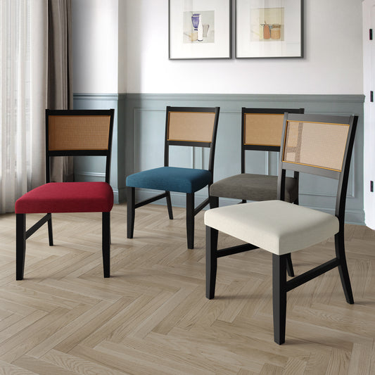 Contemporary 4-Piece Linen Wooden Dining Chair