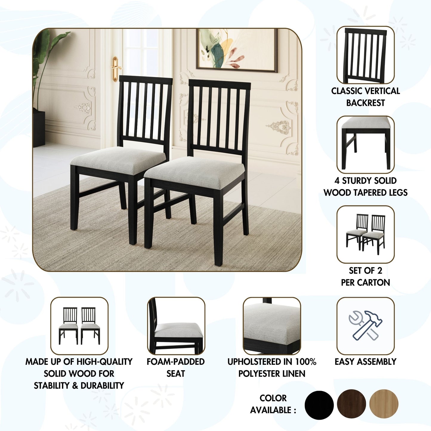 Classic 2 Pieces Dining Chairs