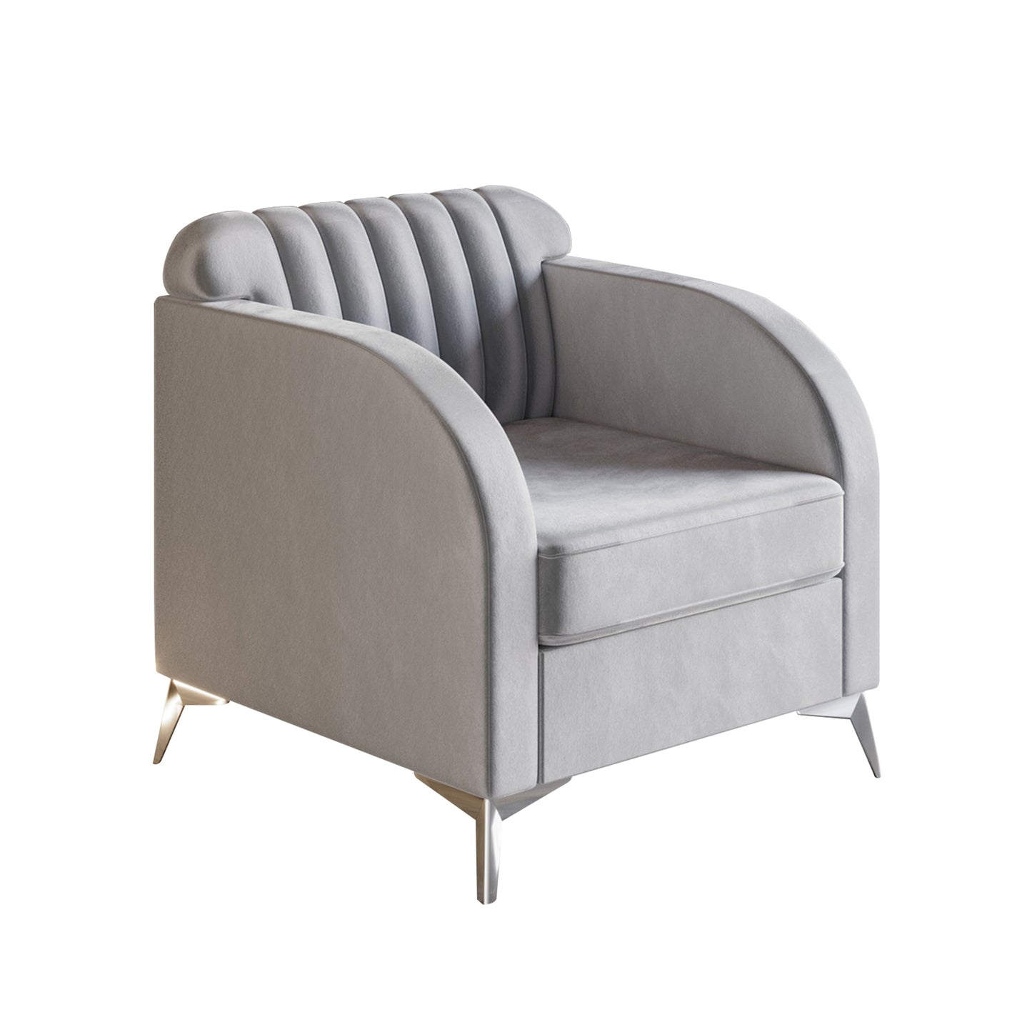 Vertical Channel Tufted Velvet Upholstered Armchair