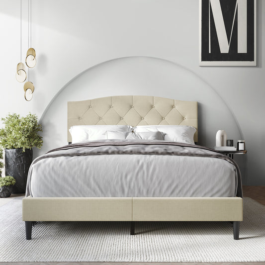 Classic Diamond Button Tufted Upholstered Platform Bed