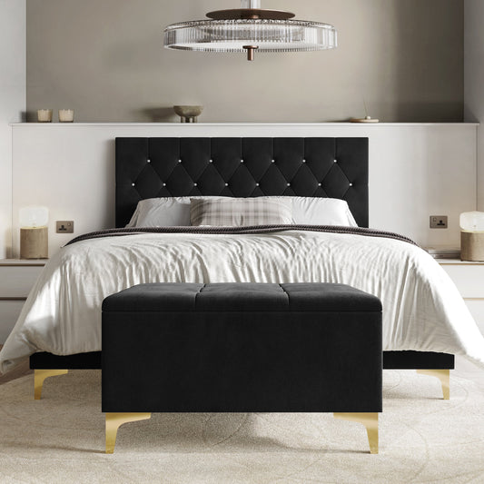 Gatsby Crystal Diamond Tufted Velvet Upholstered Bed with Storage Bench