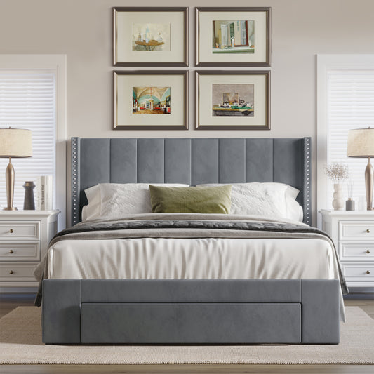 Georgia-Lee Velvet Wingback Tufted Upholstered Platform Storage Bed