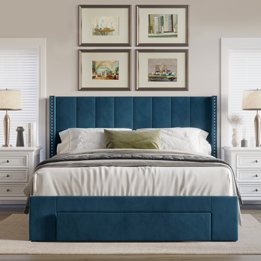 Georgia-Lee Velvet Wingback Tufted Upholstered Platform Storage Bed