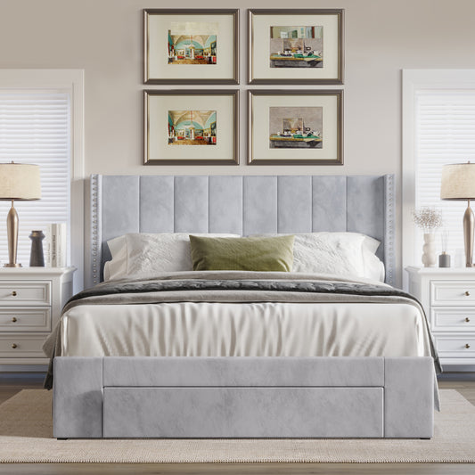 Georgia-Lee Velvet Wingback Tufted Upholstered Platform Storage Bed