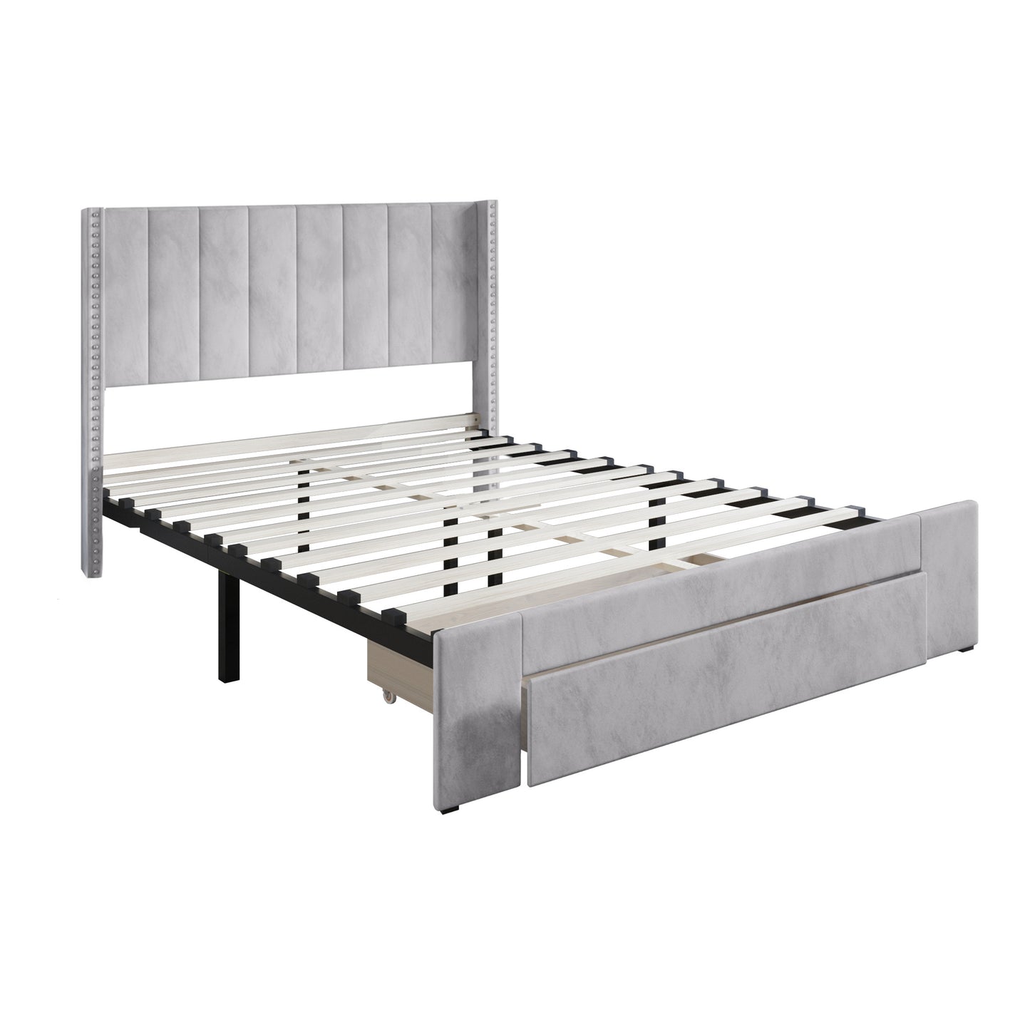 Velvet Wingback Tufted Upholstered Platform Storage Bed