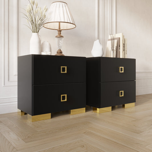 Titian Modern Gold Legs Storage 2-Drawer Nightstand (Set of 2)