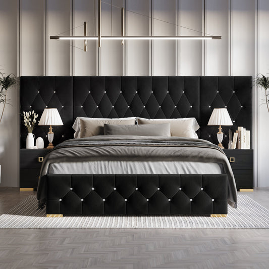 Titian Velvet Tufted Platform Bed with Wall Panels