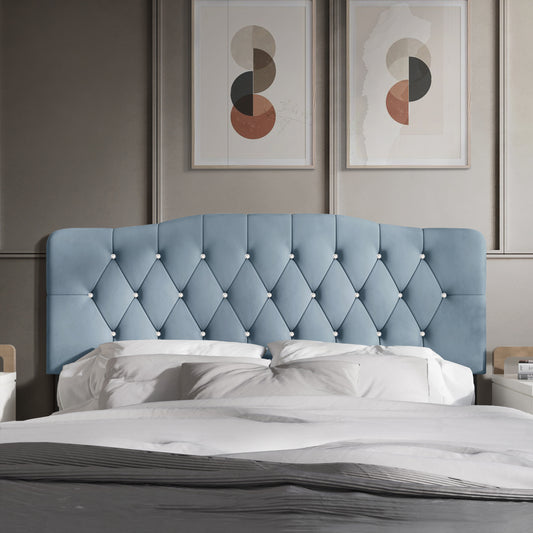 Velvet Button Tufted Curved Adjustable Headboard