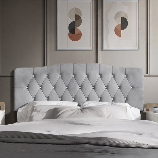 Velvet Button Tufted Curved Adjustable Headboard