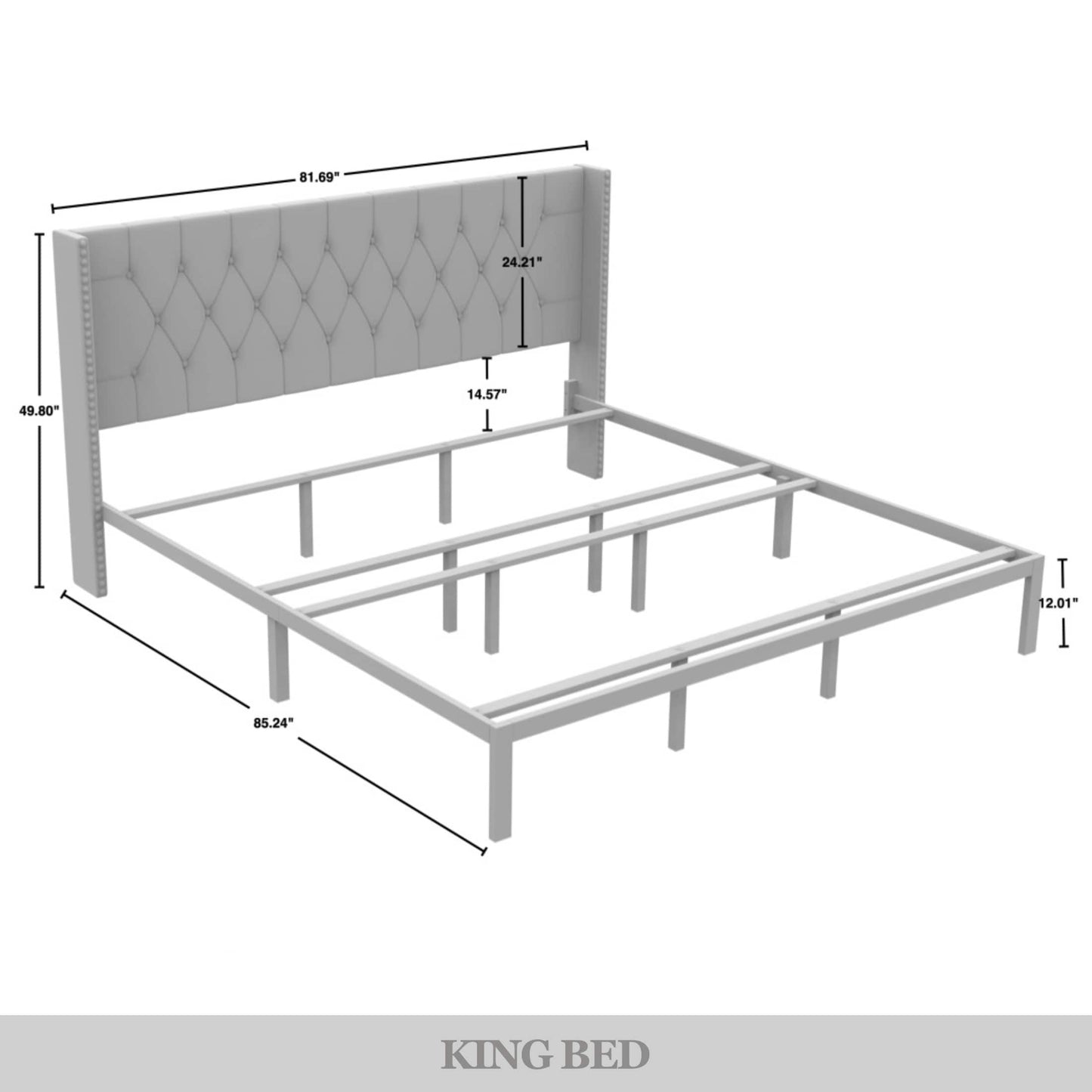 3 Piece Bedroom Nightstands Set Wingback Tufted Bed