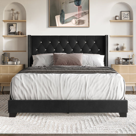 Glam Button Tufted Wingback Upholstered Bed