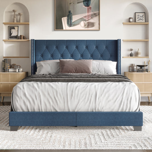 Glam Button Tufted Wingback Upholstered Bed