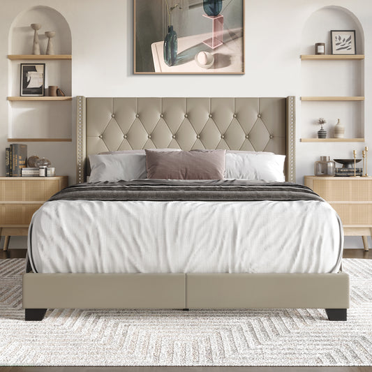 Glam Button Tufted Wingback Upholstered Bed