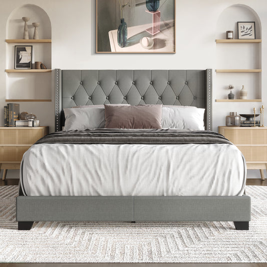 Glam Button Tufted Wingback Upholstered Bed