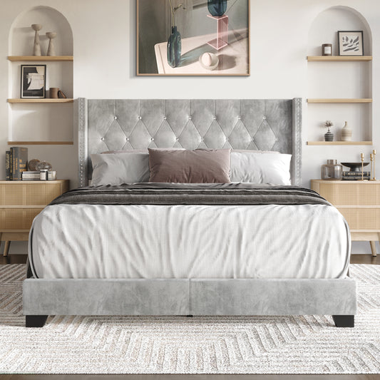 Glam Button Tufted Wingback Upholstered Bed