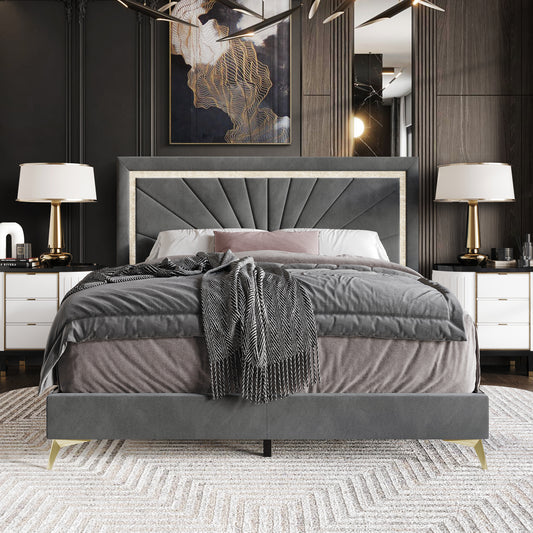 Luxurious Diamond Strip Velvet Upholstered Bed