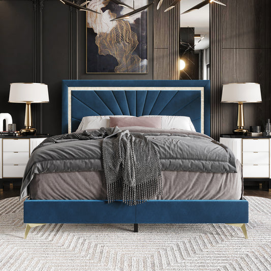 Luxurious Diamond Strip Velvet Upholstered Bed