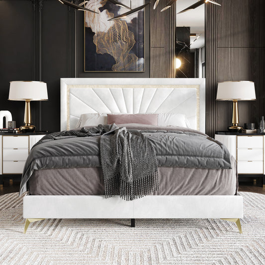 Luxurious Diamond Strip Velvet Upholstered Bed