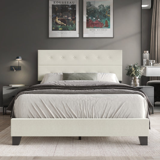 Luxury Button Tufted Upholstered Linen Bed