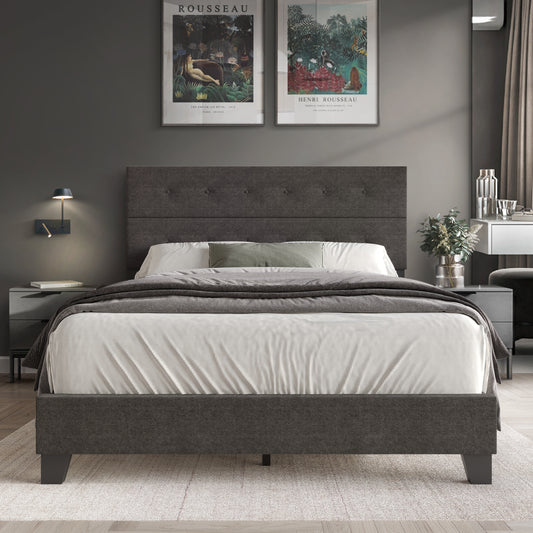 Luxury Button Tufted Upholstered Linen Bed