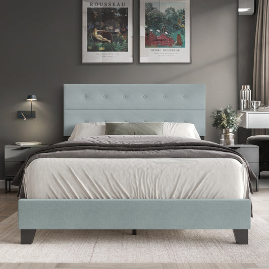 Luxury Button Tufted Upholstered Linen Bed