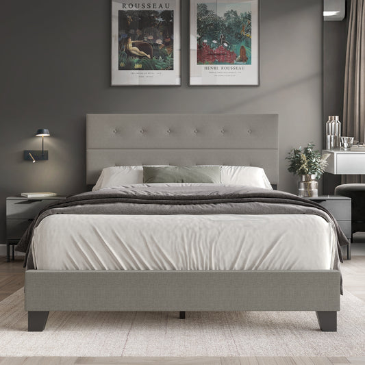 Luxury Button Tufted Upholstered Linen Bed