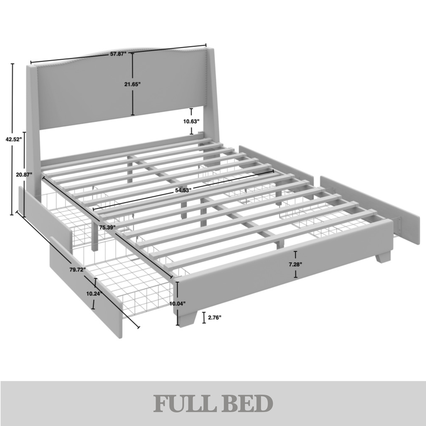 Elegant Chrome Nailhead Wingback Upholstered Bed with Drawers