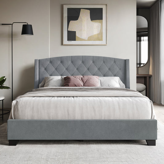 Laksha Button Tufted Wingback Upholstered Bed with Drawers