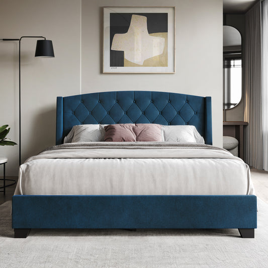 Laksha Button Tufted Wingback Upholstered Bed with Drawers