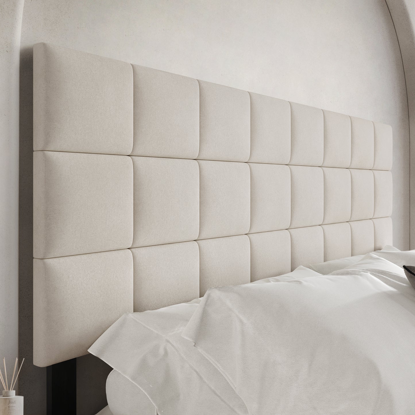 Square Stitching Velvet Upholstered Headboard