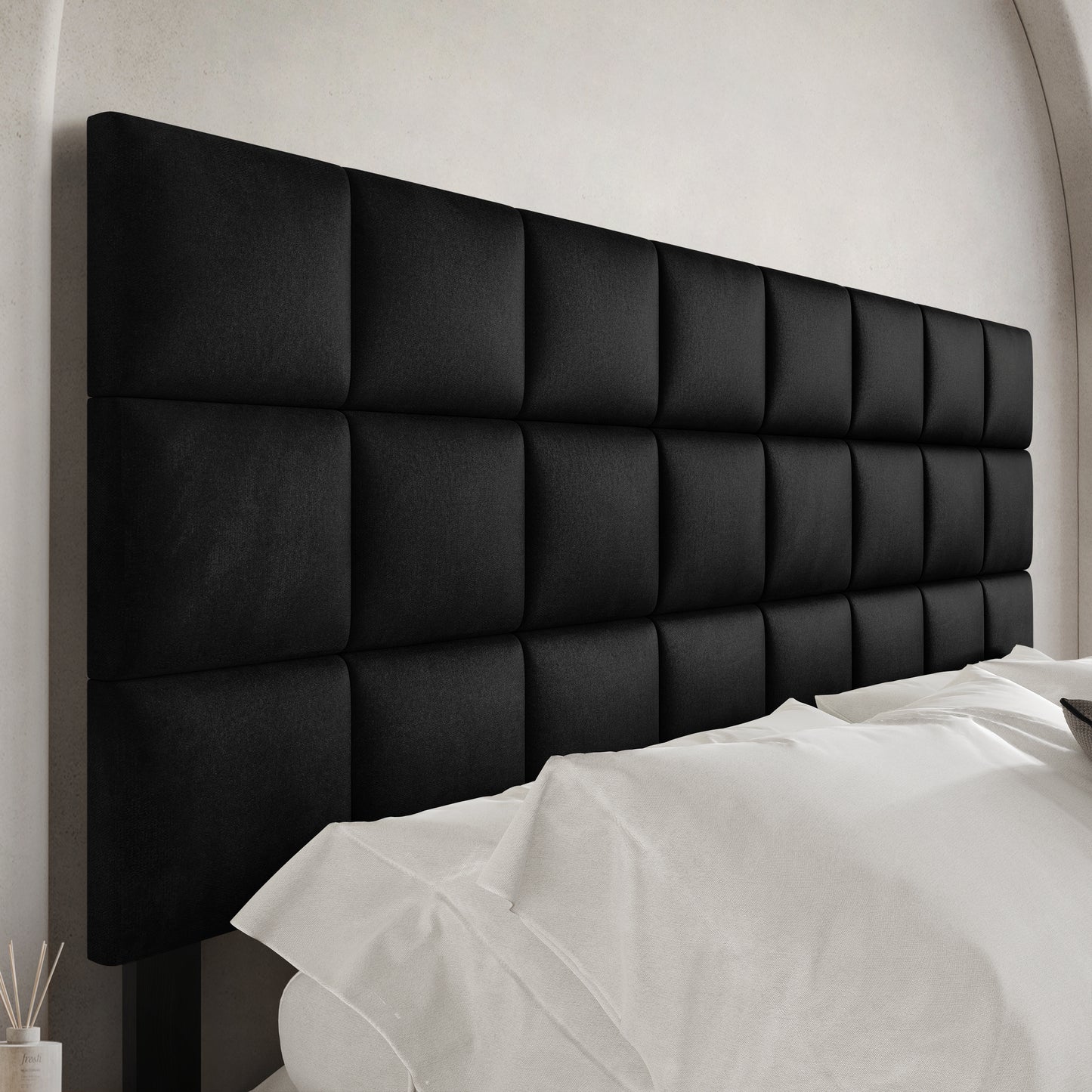 Square Stitching Velvet Upholstered Headboard