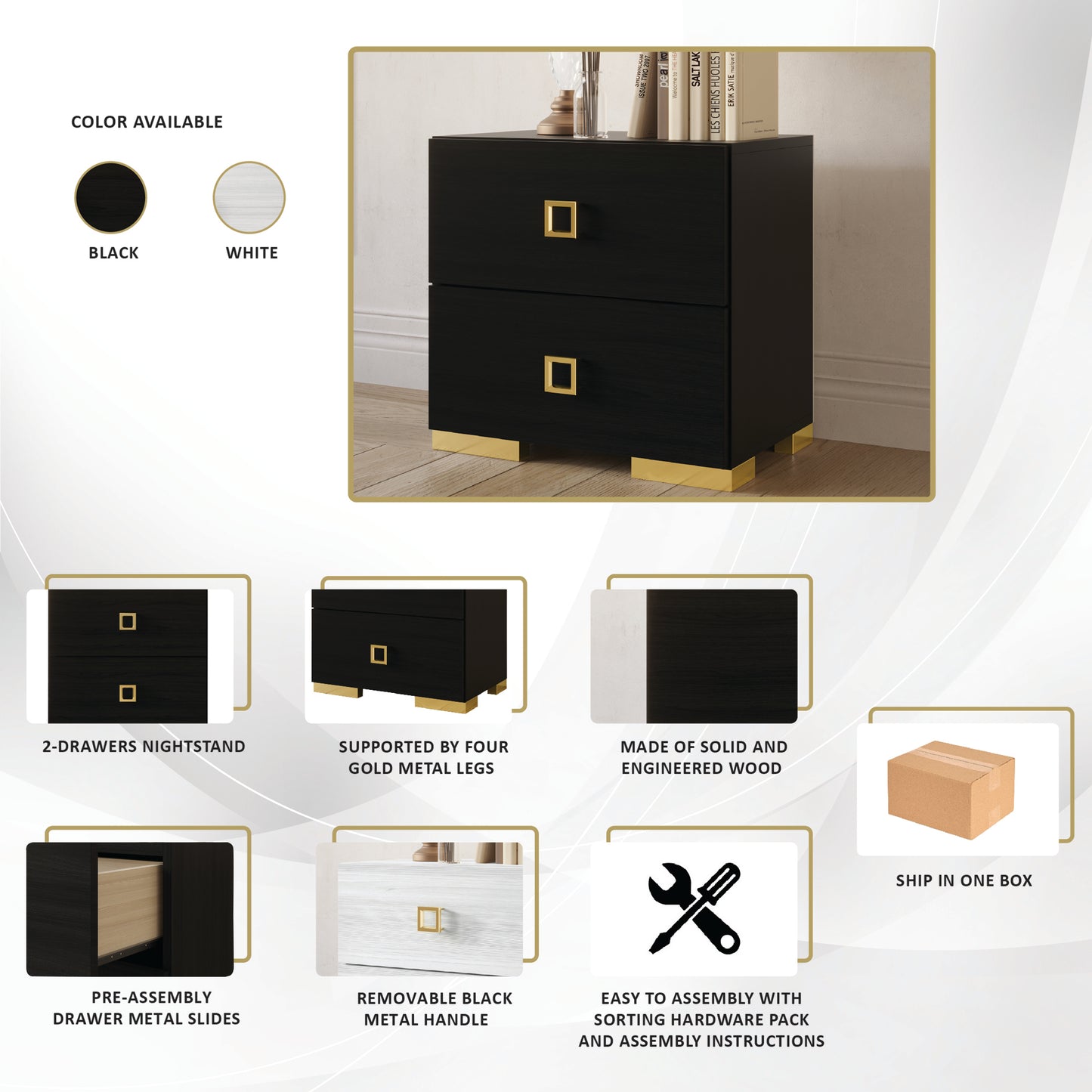 Modern Luxurious 2-Drawers Nightstand