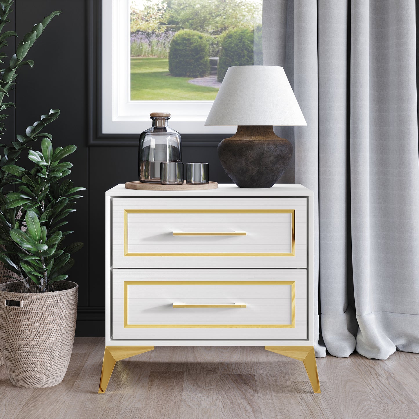 Contemporary Nightstand with 2 Drawers