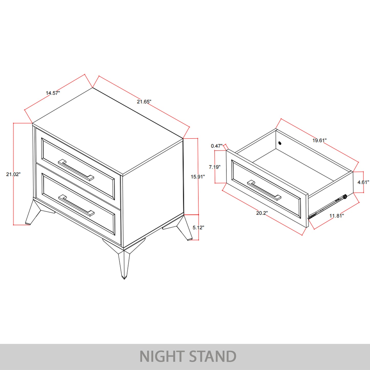 Contemporary Nightstand with 2 Drawers