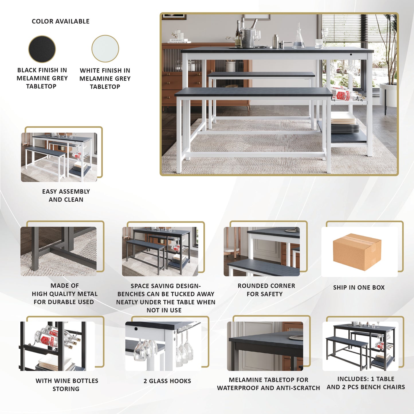 Simple Modern 3-piece Metal Dining Set