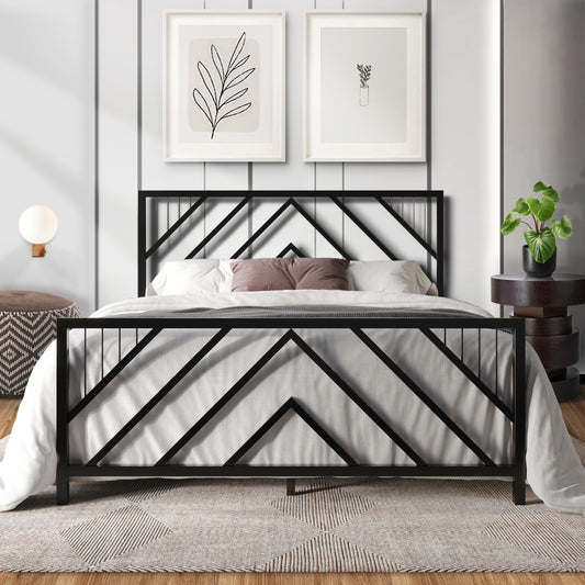 Sherrard Geometric Slat Metal Platform Bed