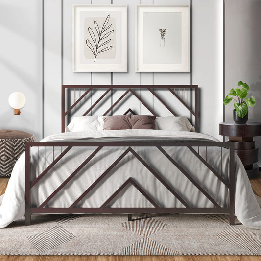 Classic Geometric Slat Metal Platform Bed