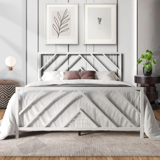 Classic Geometric Slat Metal Platform Bed