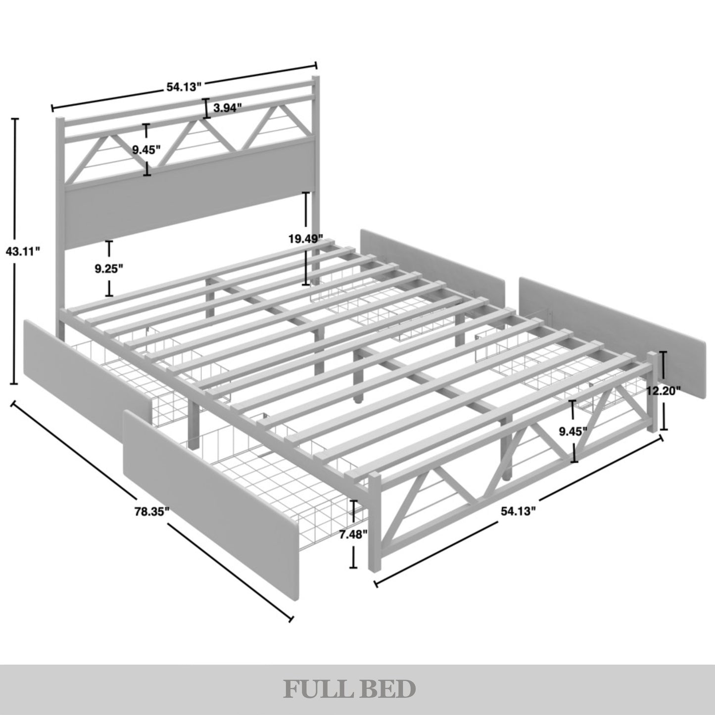 Annagreth Contemporary Metal Platform Bed with 4 Metal Drawers