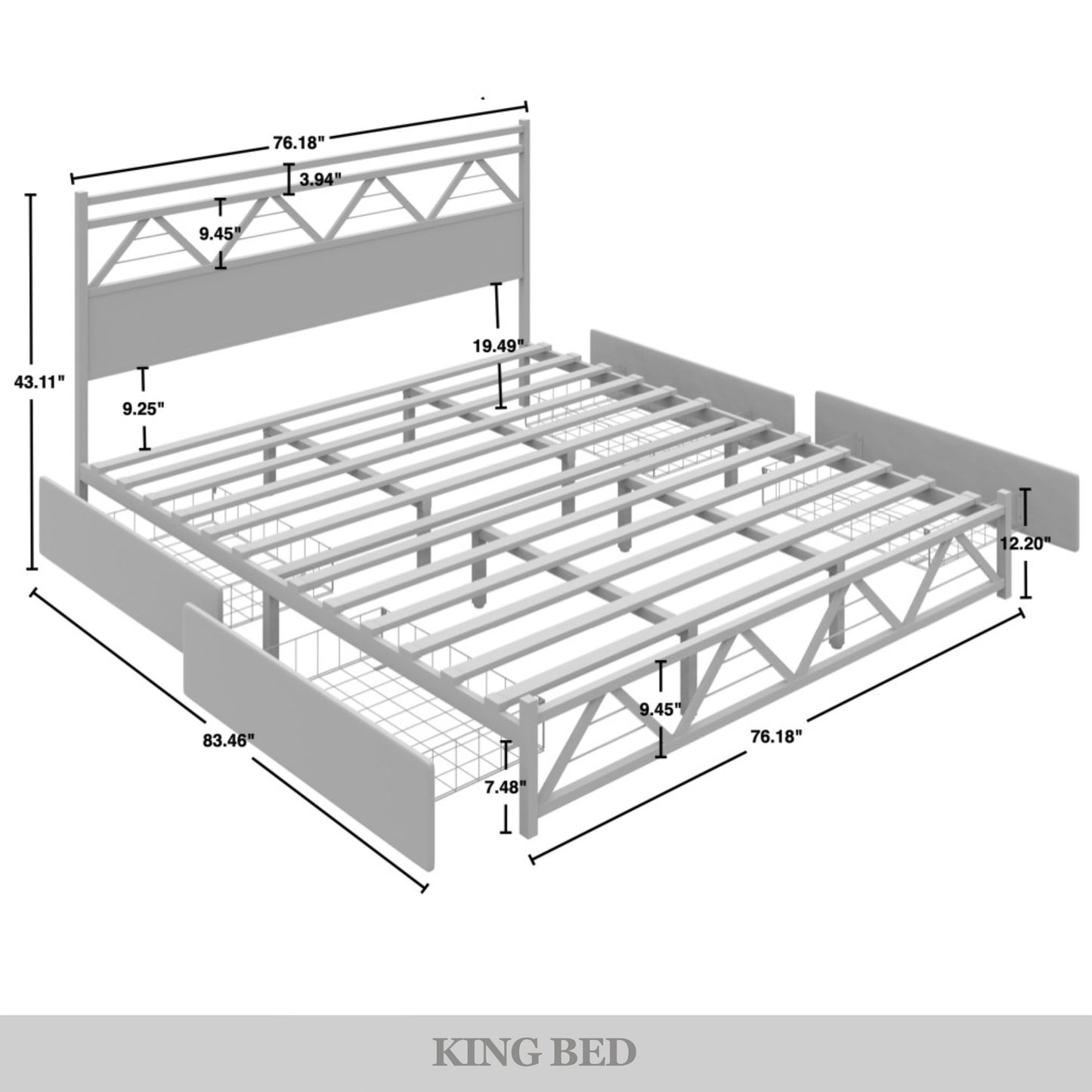 Annagreth Contemporary Metal Platform Bed with 4 Metal Drawers