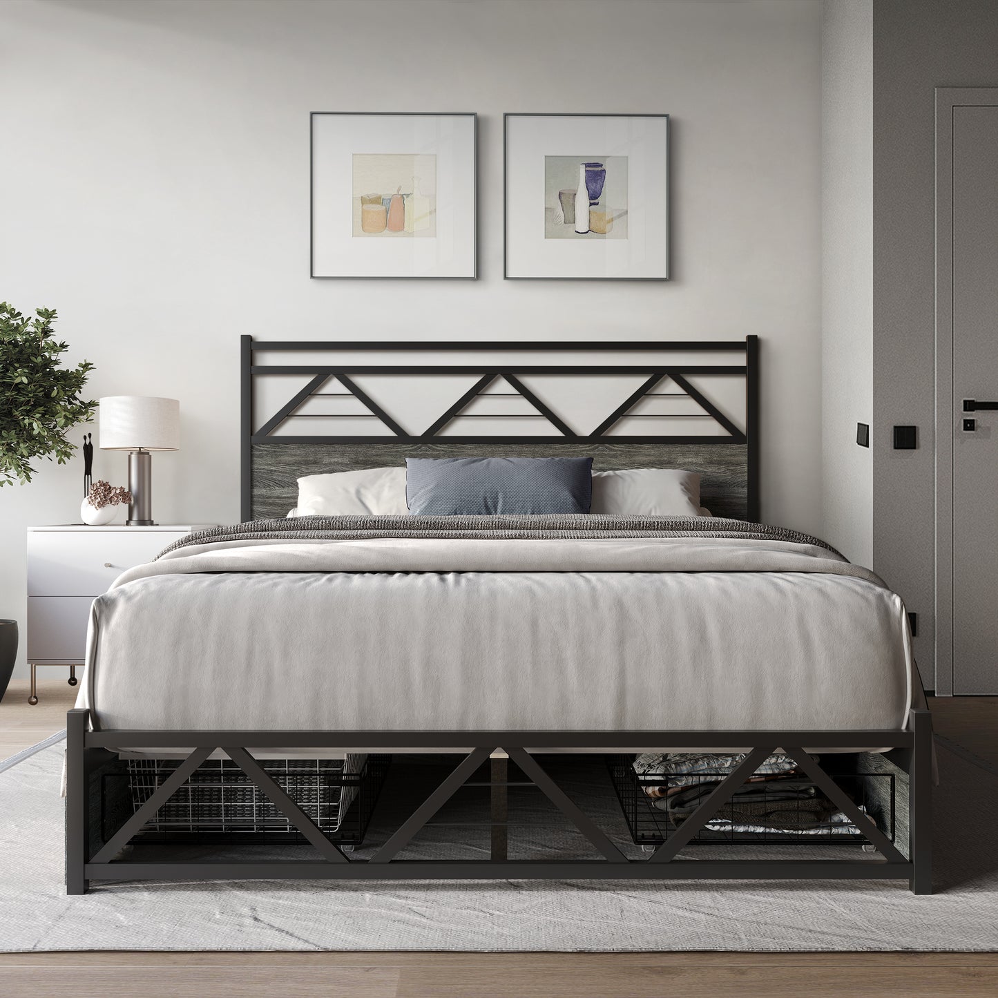 Annagreth Contemporary Metal Platform Bed with 4 Metal Drawers