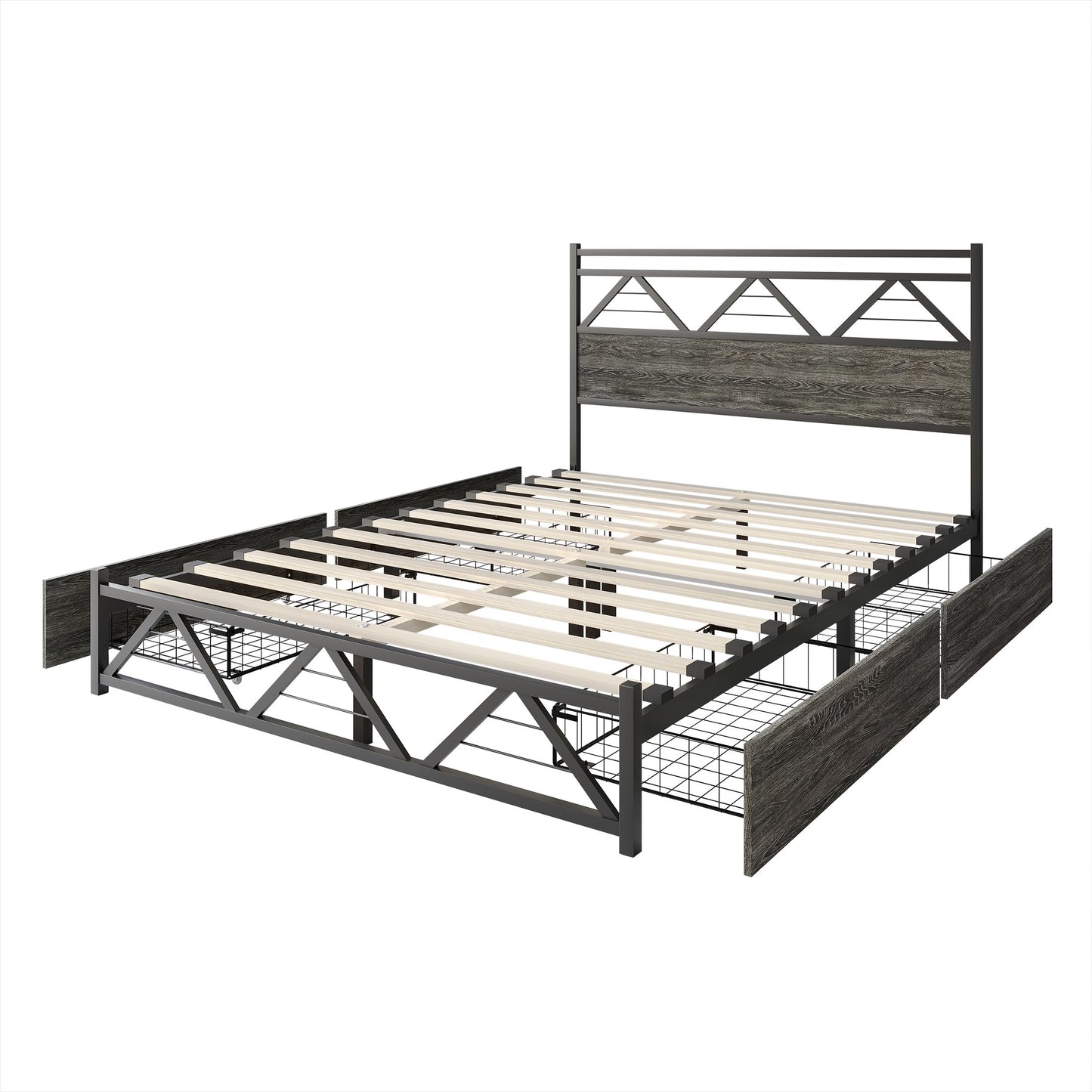 Annagreth Contemporary Metal Platform Bed with 4 Metal Drawers