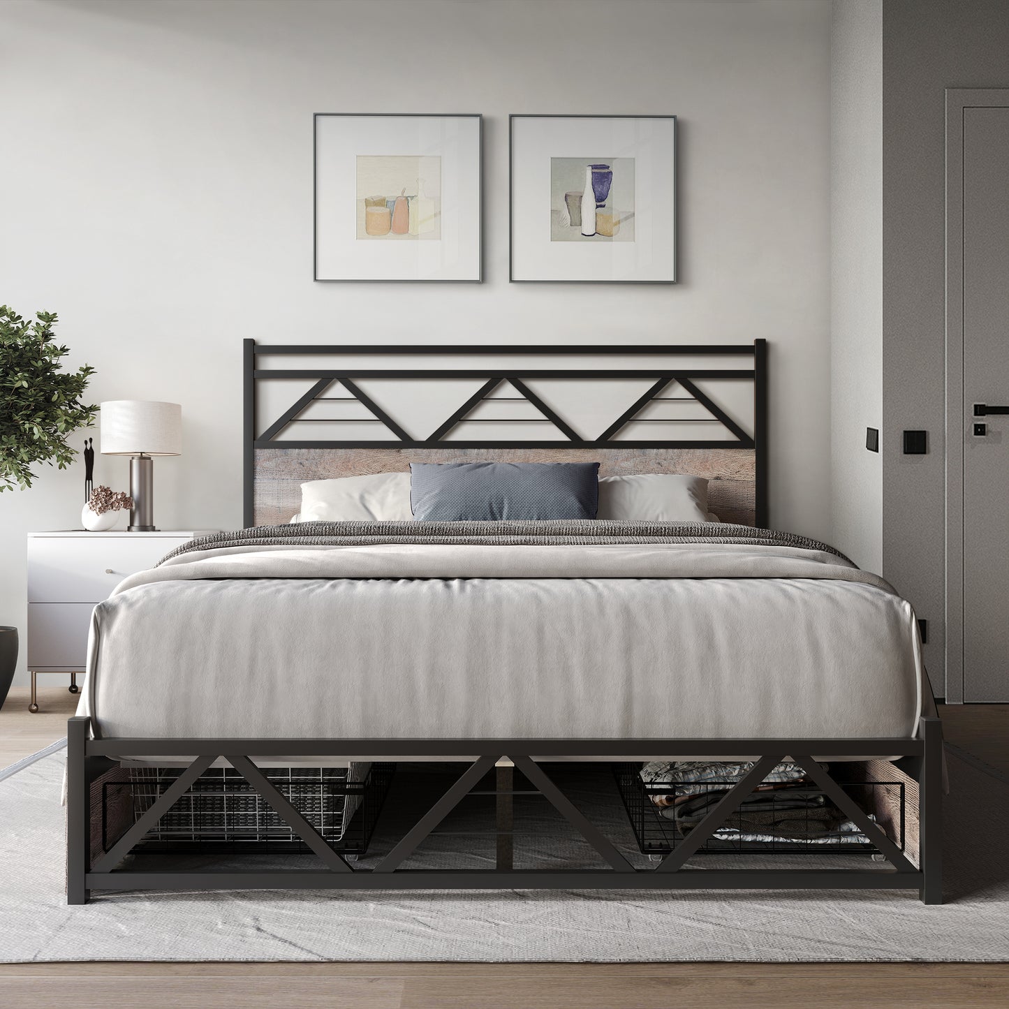 Annagreth Contemporary Metal Platform Bed with 4 Metal Drawers