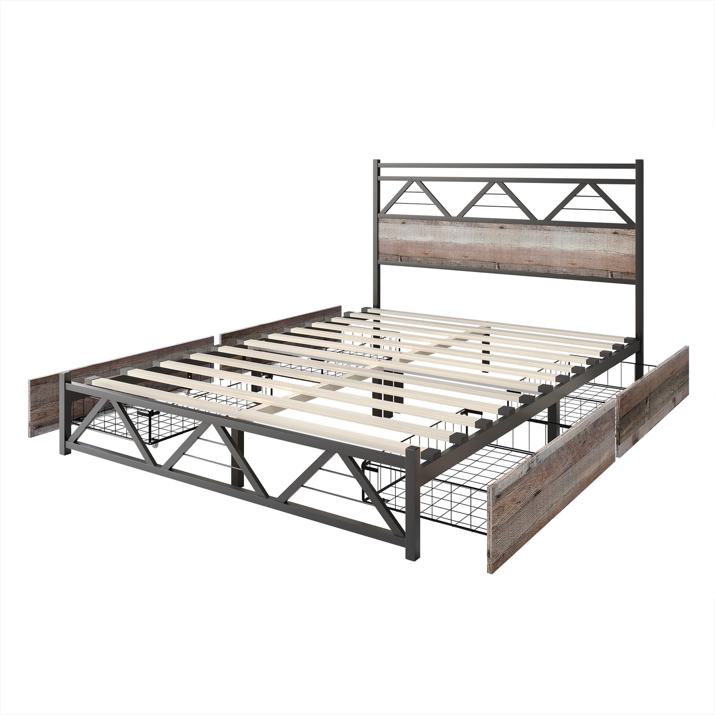 Annagreth Contemporary Metal Platform Bed with 4 Metal Drawers