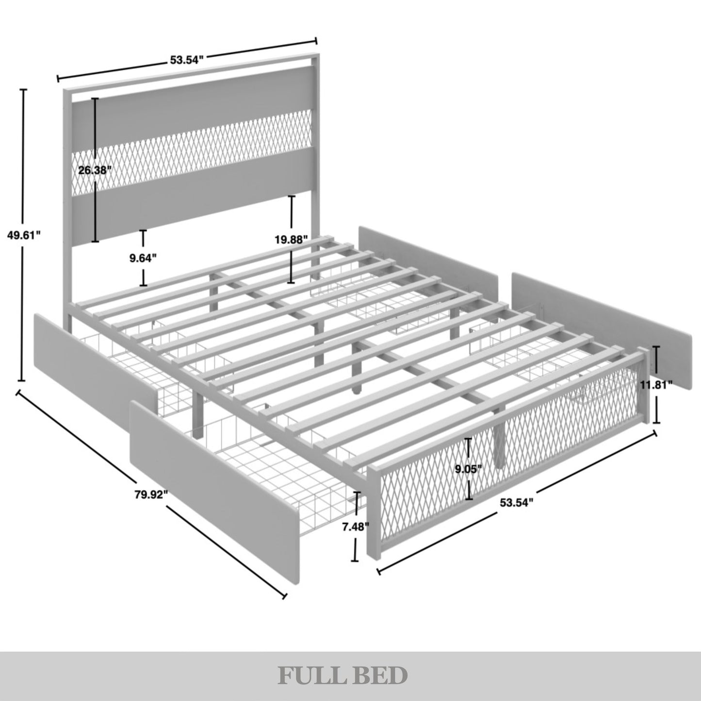 Khadijia Modern Metal Platform Bed with 4 Metal Drawer