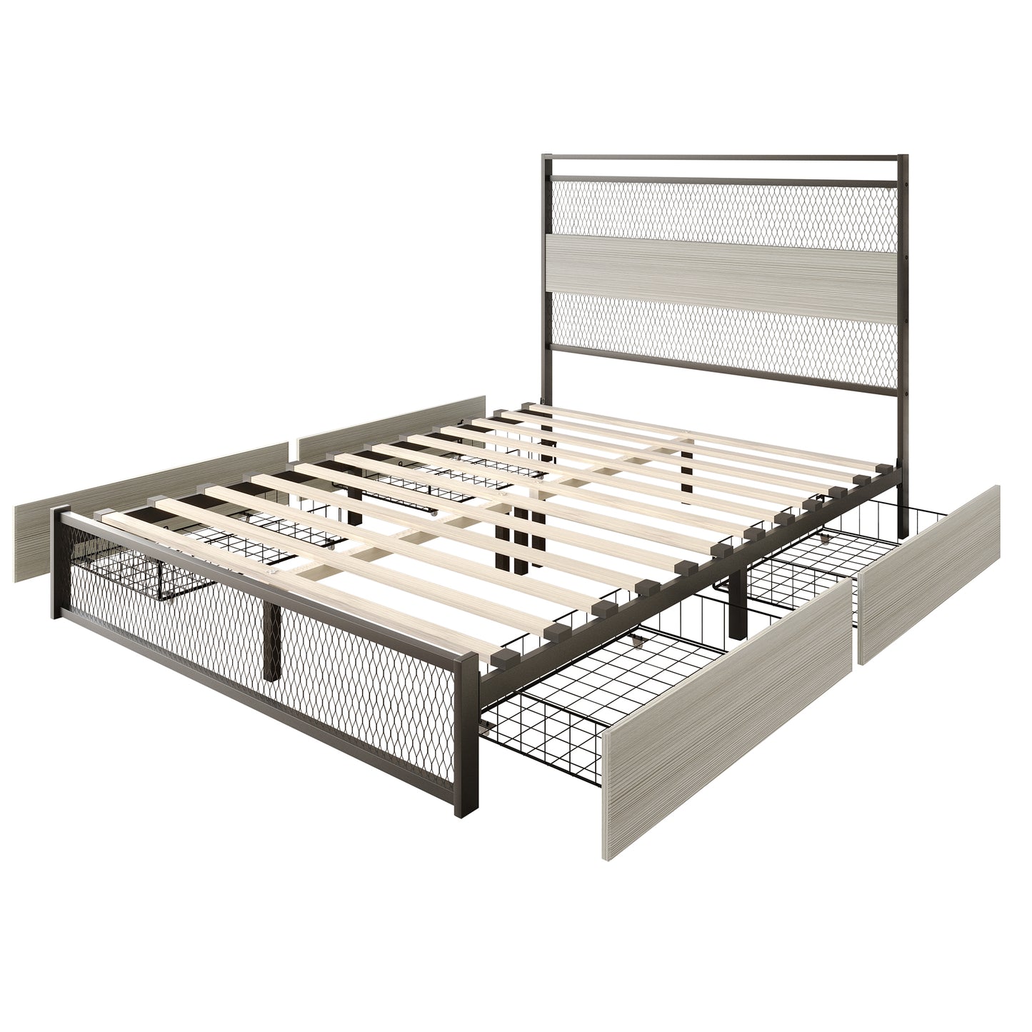 Khadijia Modern Metal Platform Bed with 4 Metal Drawer